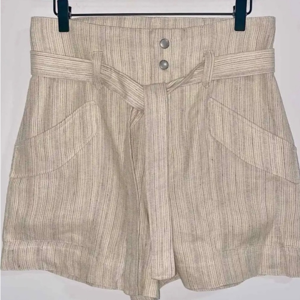 Rag & Bone Striped Linen Cargo Shorts Belted Pockets Zipper and button closure
